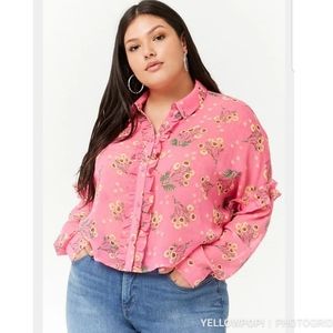 2x|Forever 21 Plus Sheer Floral Btn Bls